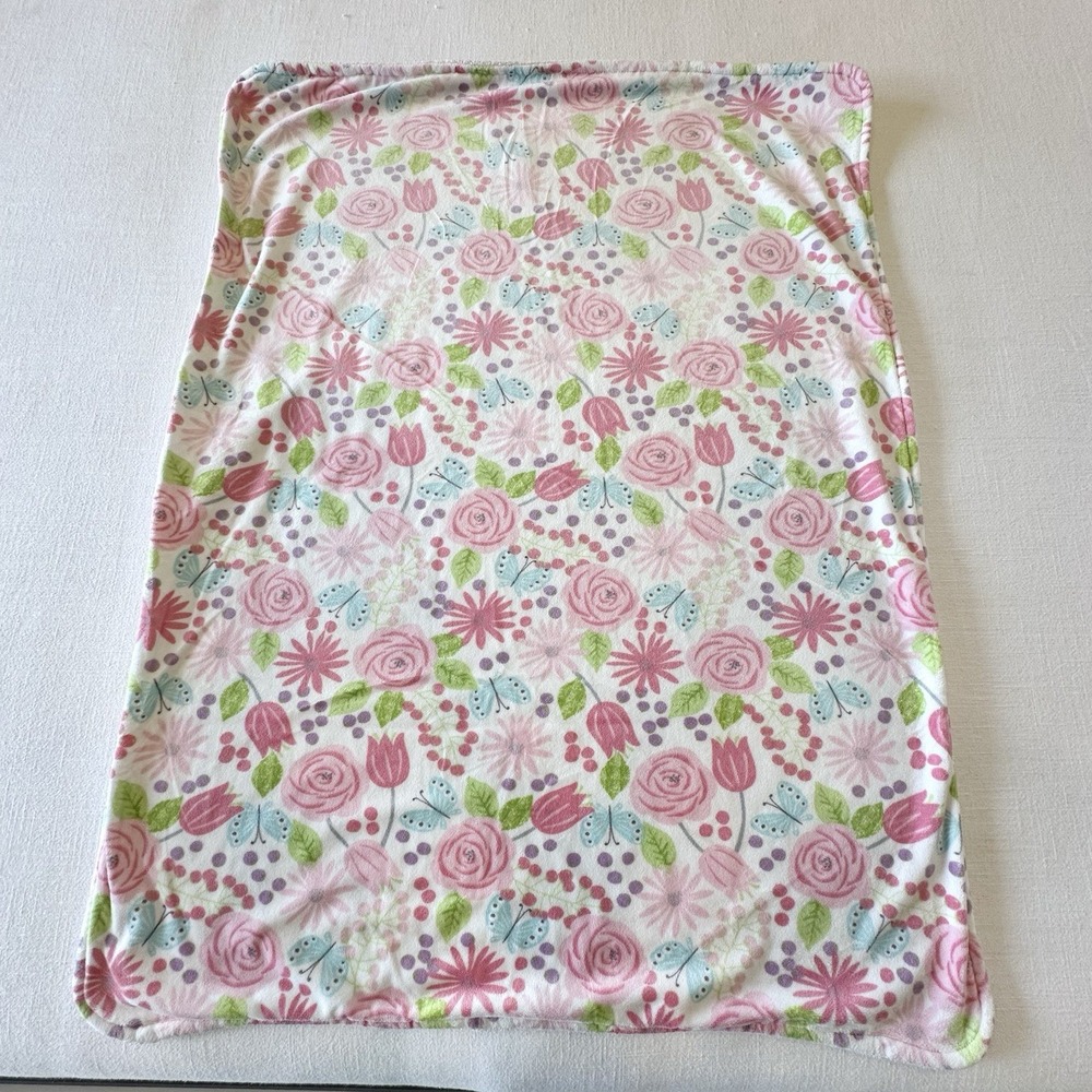 Parent's Choice Baby Blanket Flowers & Butterfly Walmart Pink Green Blue White